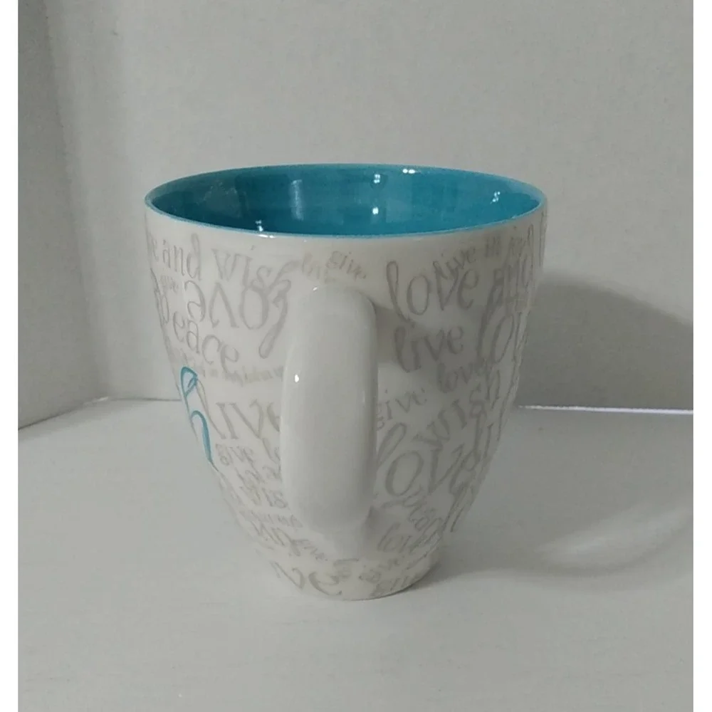 Starbucks 2005 Christmas Wish Holiday white teal gray Peace Live Love Coffee Mug